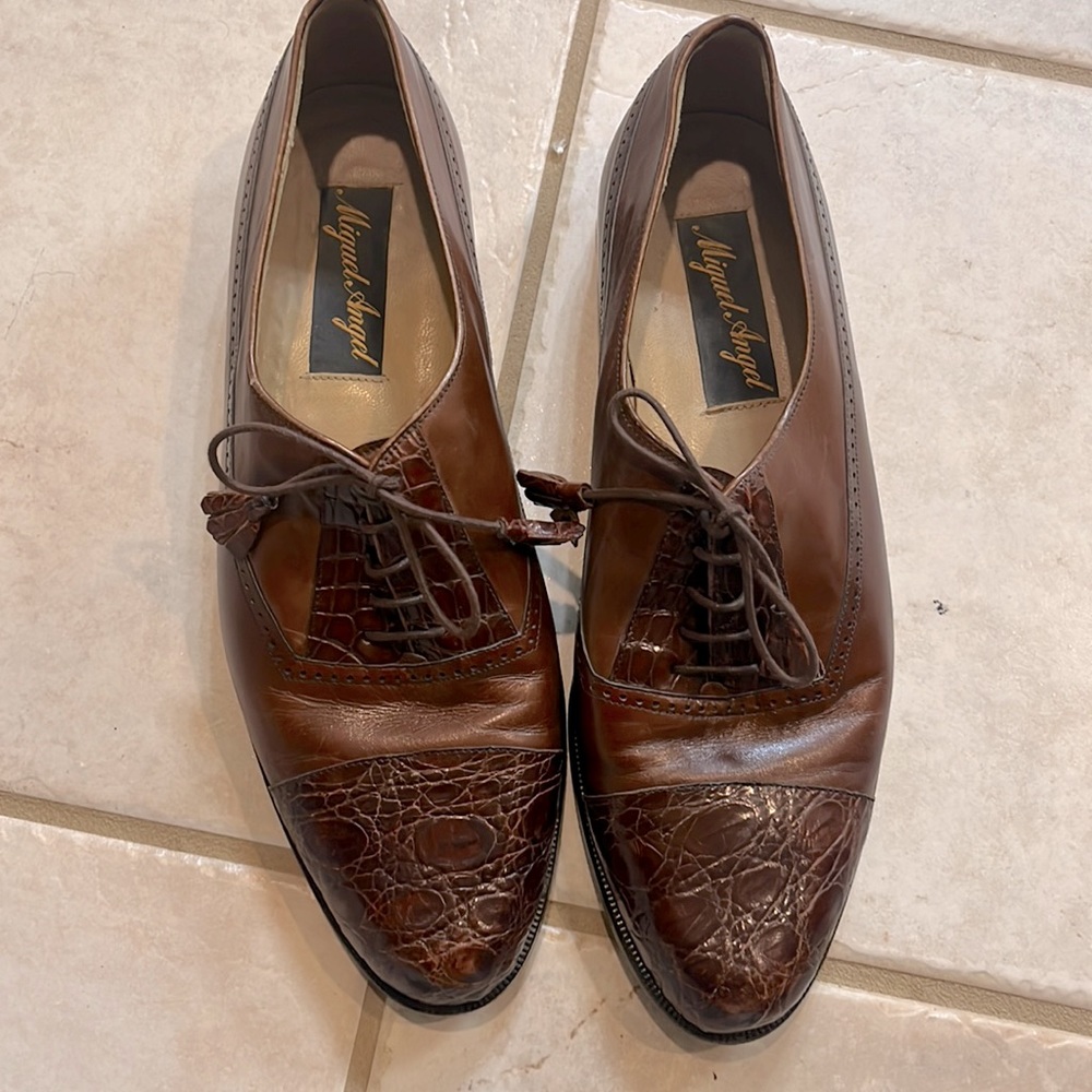 🎉HP🎉Miguel Angel Crocodile Brown Cap-Toe Derby Dress Shoes 12M